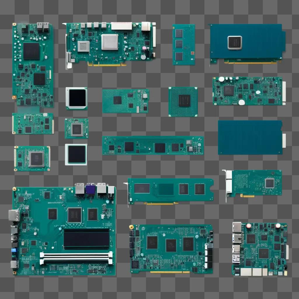 Computer circuit boards arranged in a grid pattern