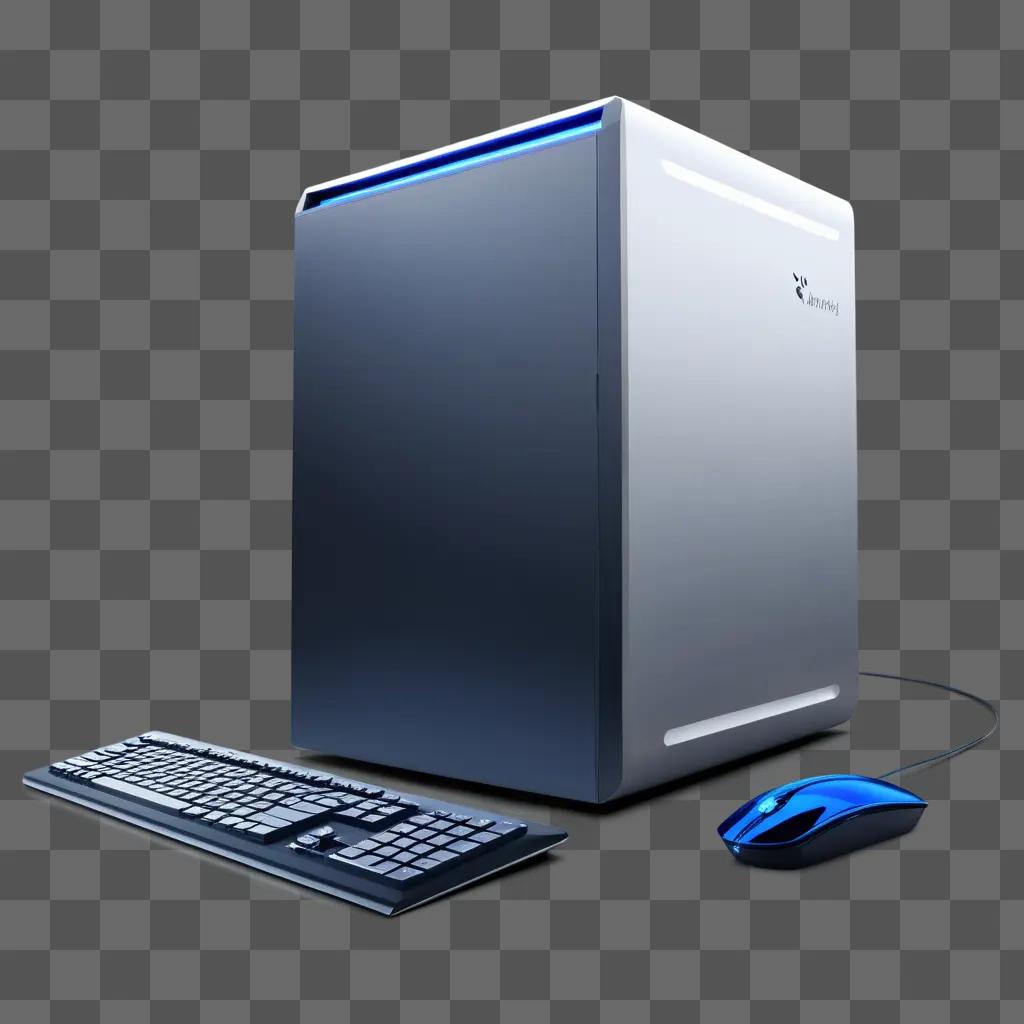 Computer with keyboard and mouse on a gray background