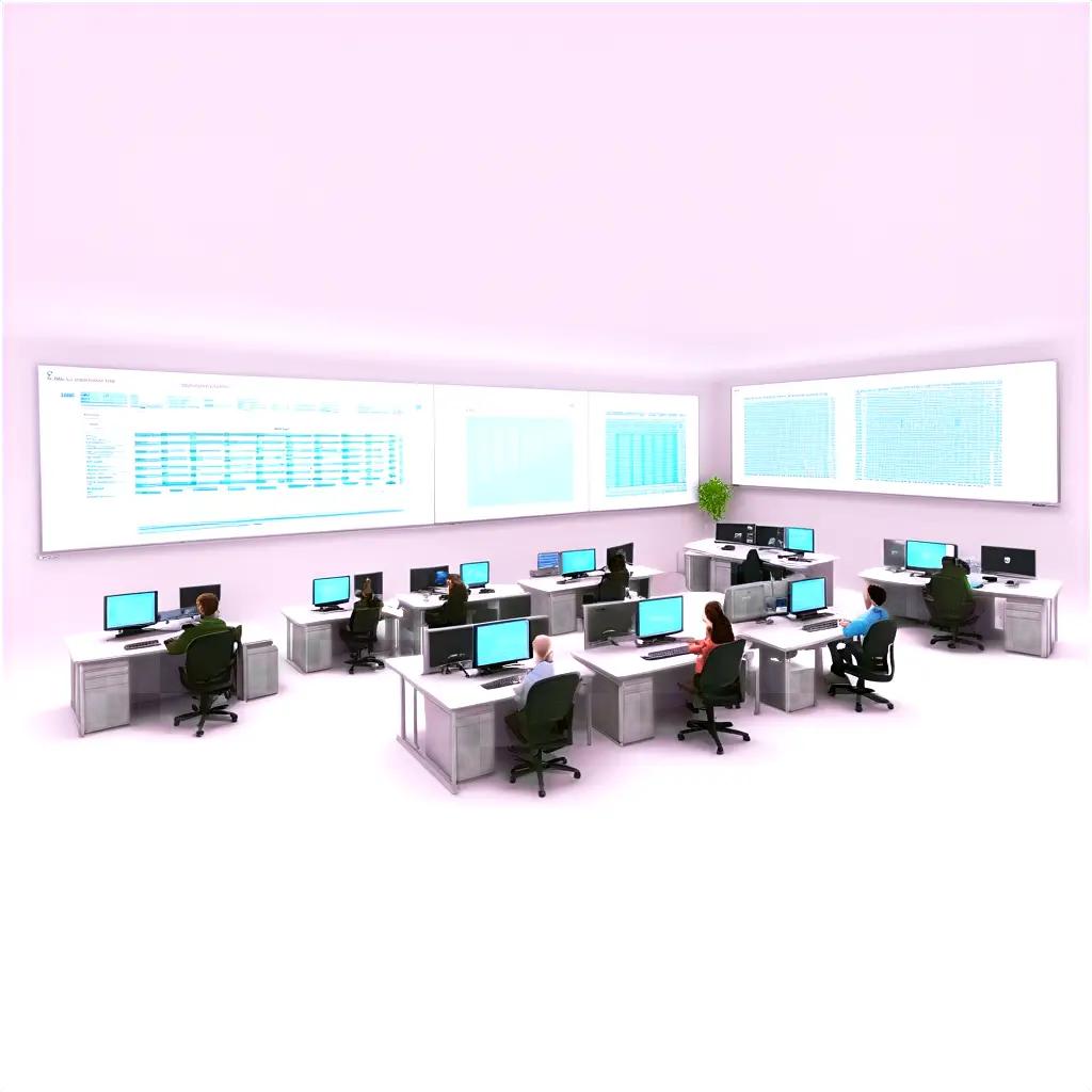 Computers, screens, and monitors in an office setting