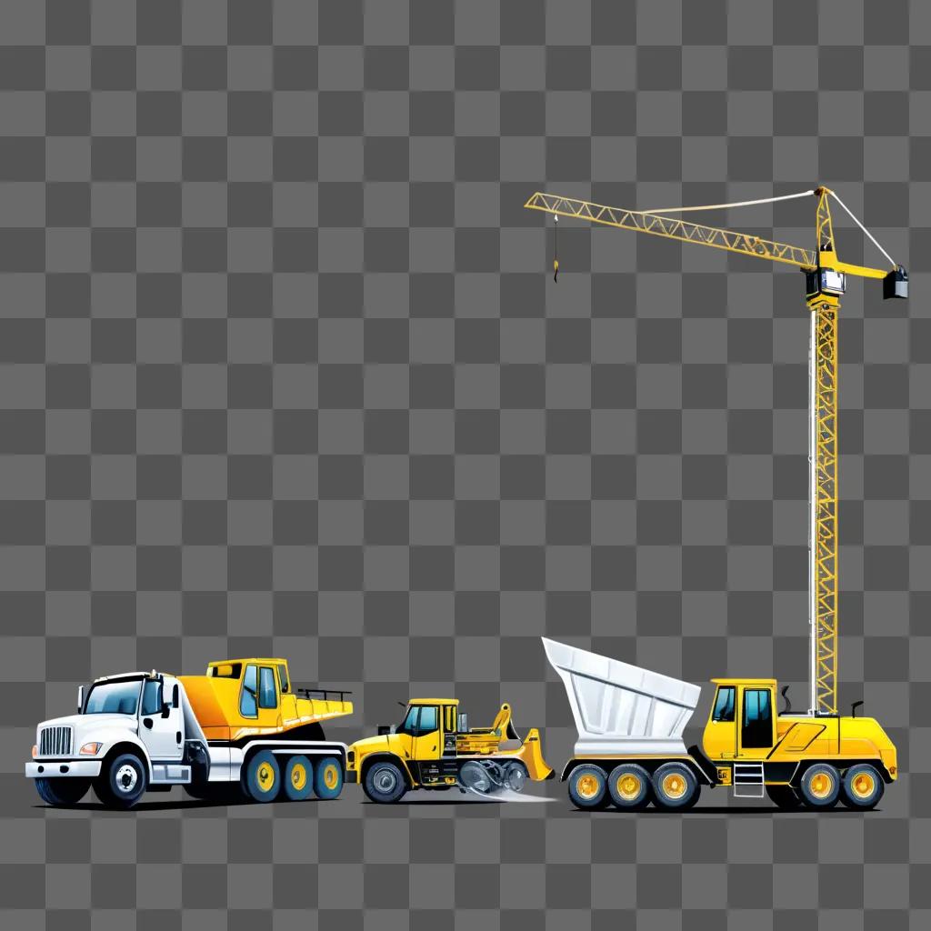 Construction Trucks on a Grey Background