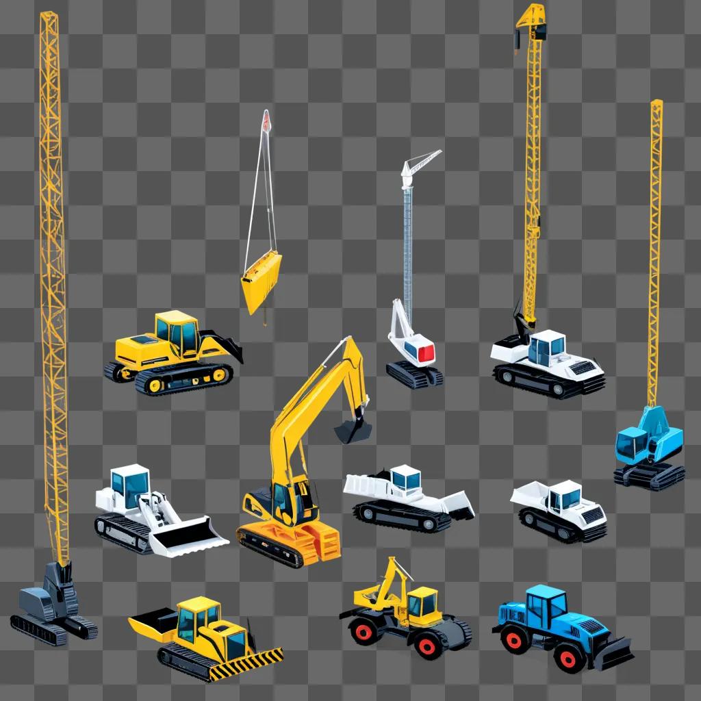 Construction equipment displayed in a brightly lit room