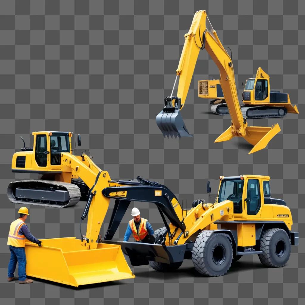 Construction equipment in various poses and sizes