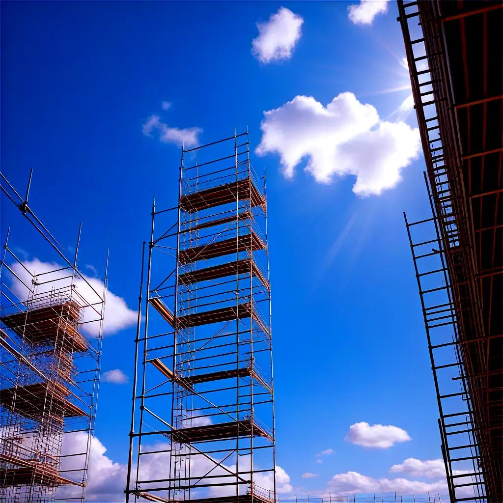 Construction scaffolding in the sky on a sunny day