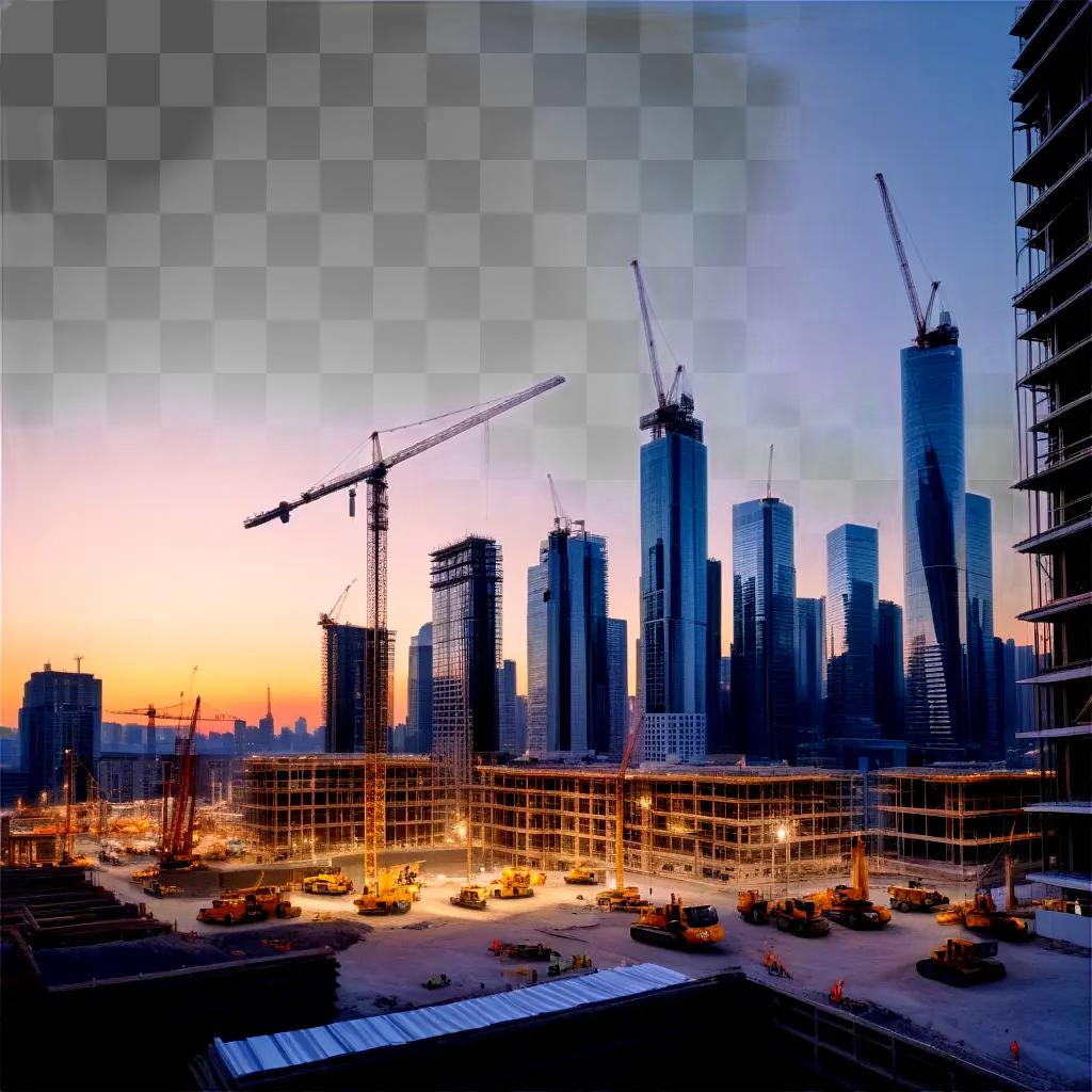 Construction site in a city during sunset