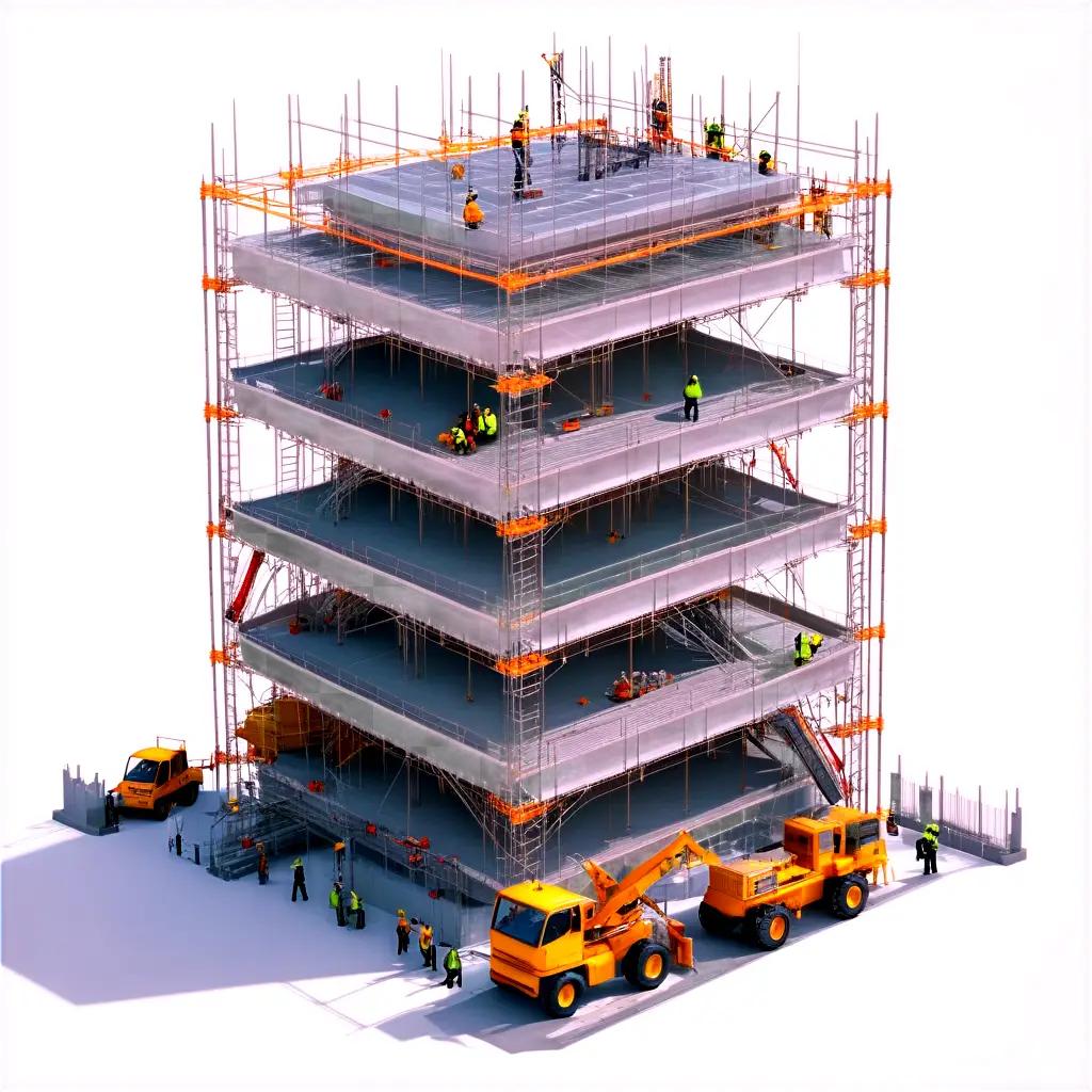 Construction site with scaffolding and workers