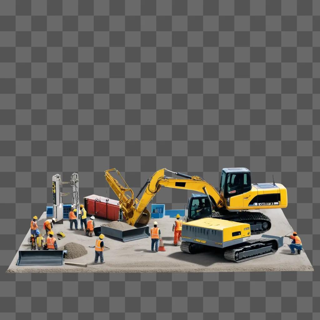 Construction site with various toys and tools