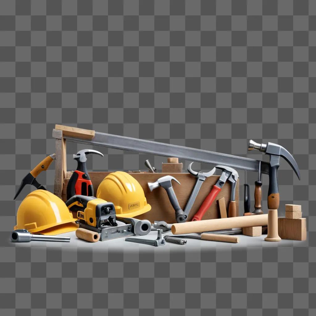 Construction tools on a table, ready for use