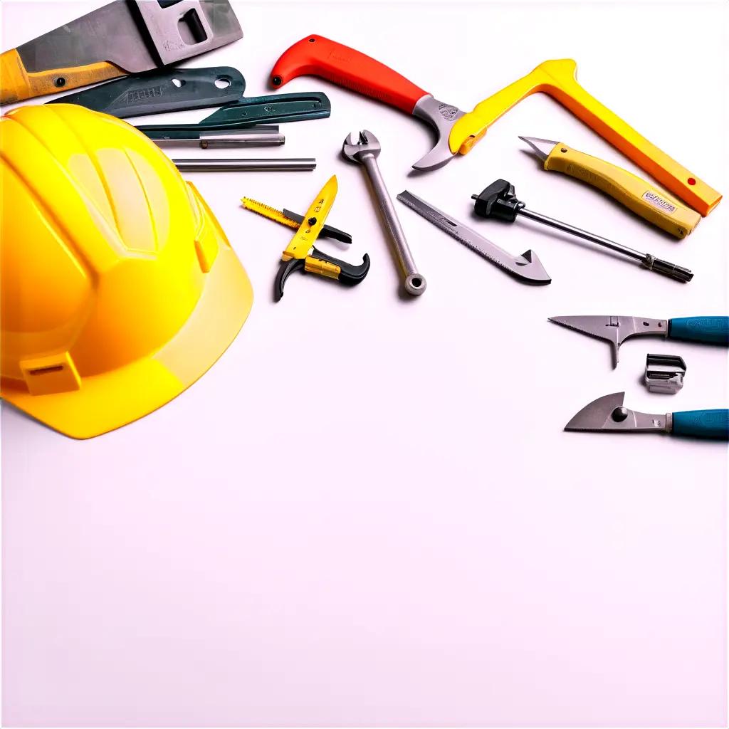 Construction tools sit on a white background