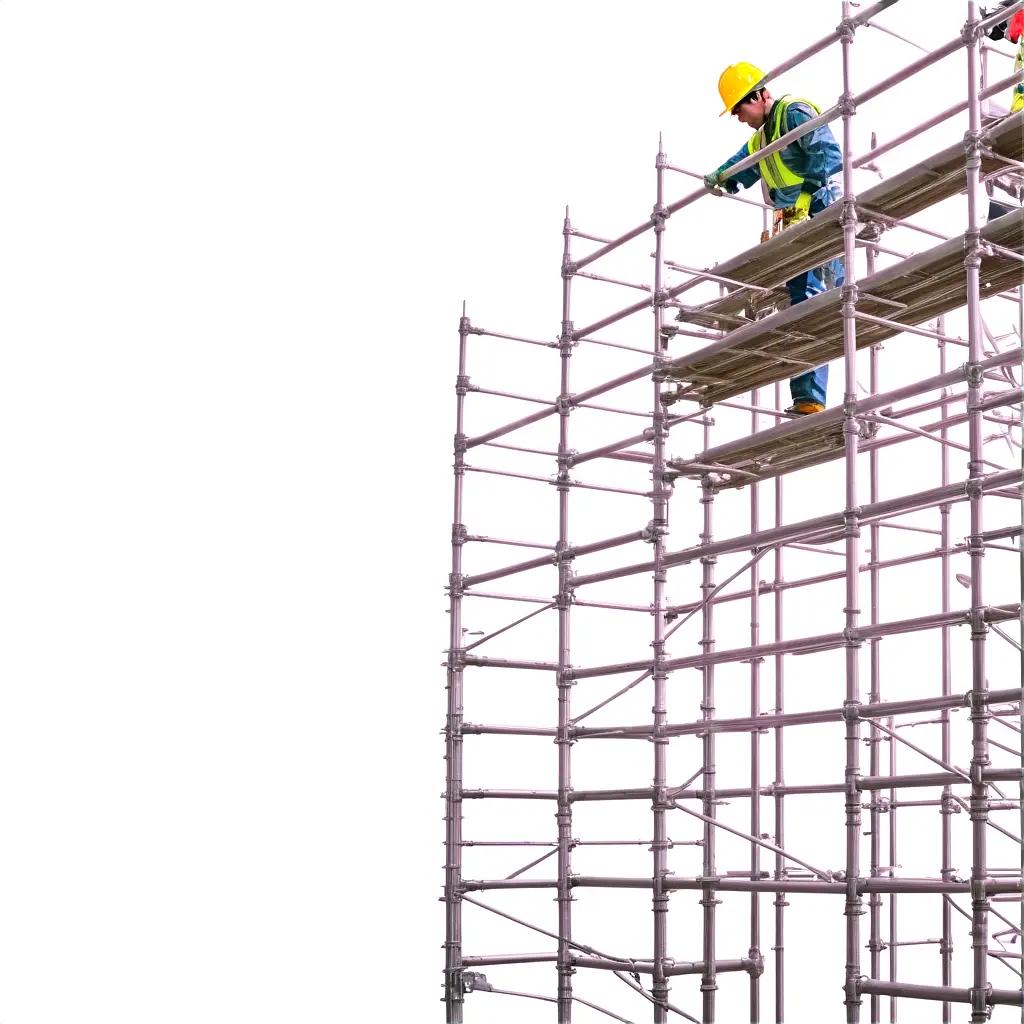 Construction worker on scaffolding with safety gear