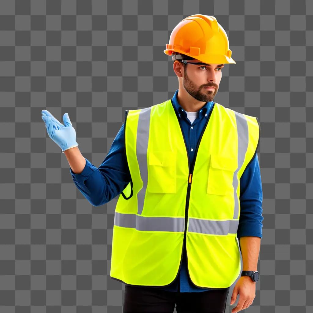 Construction worker wearing a safety vest and glove