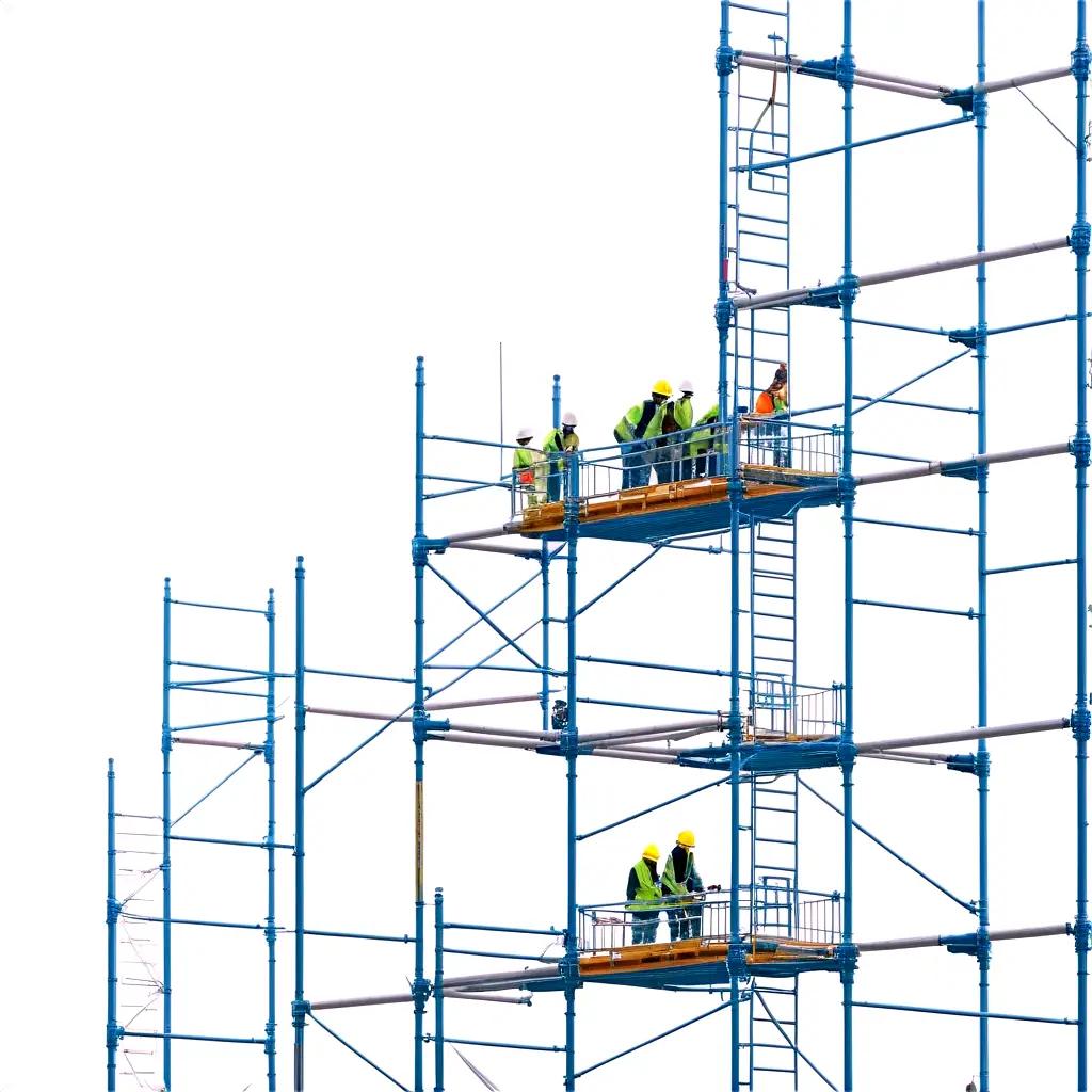 Construction workers on scaffolding at a construction site