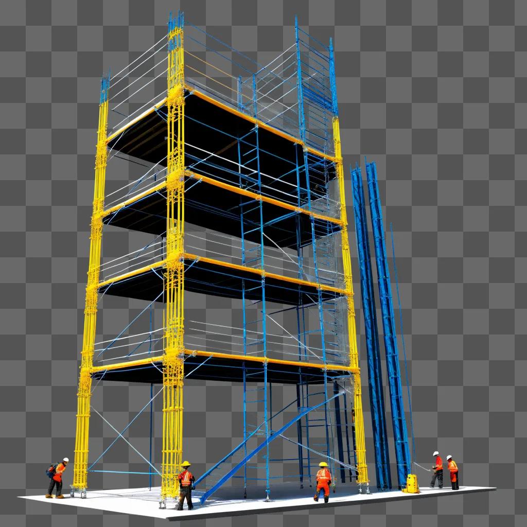 鉄塔の足場を組む建設作業員