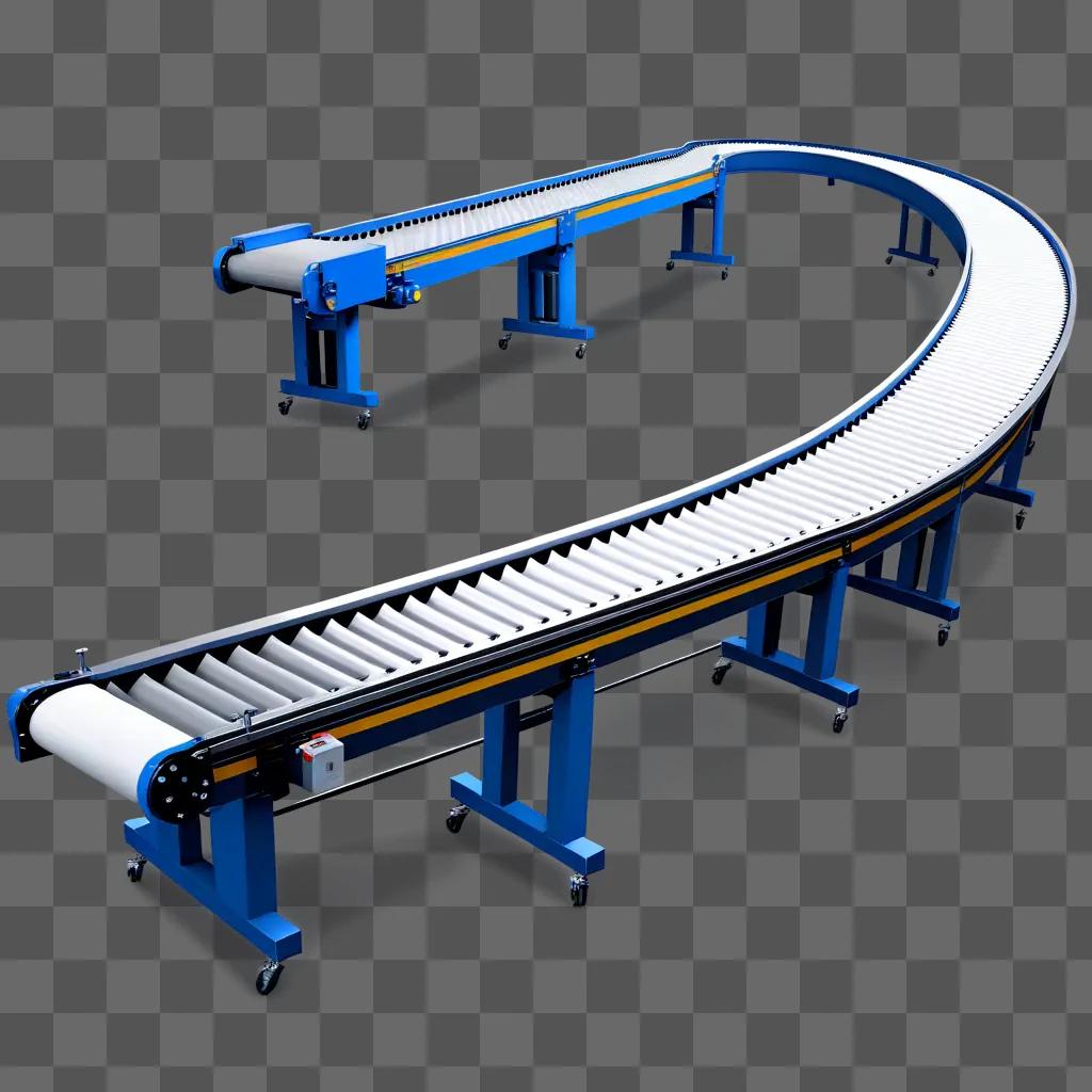 Conveyor belt curves around a machine for processing