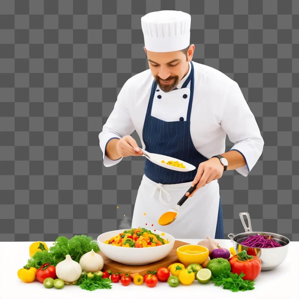 Cook adds seasoning to a fresh vegetable dish