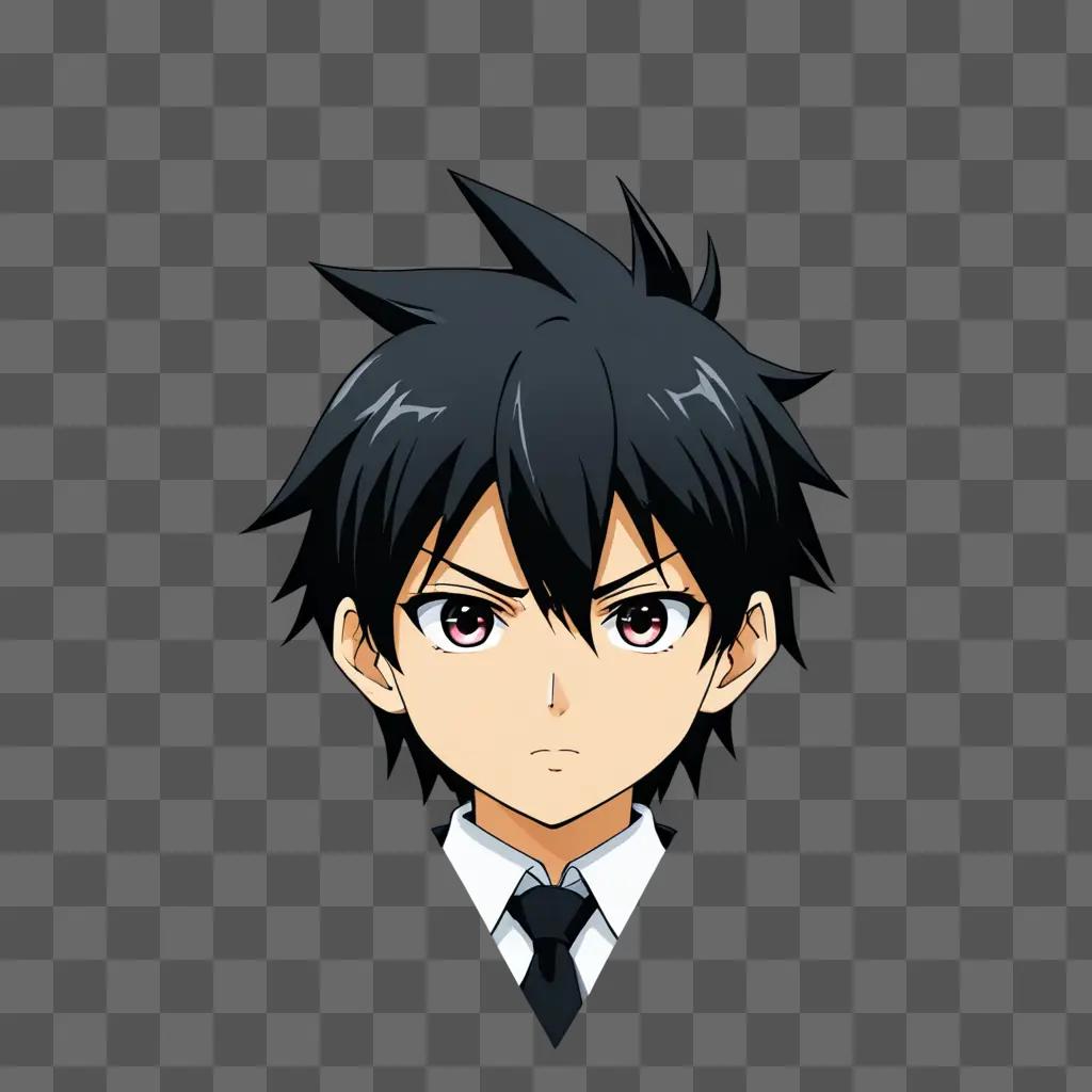 Cool anime boy in a tie with a frown