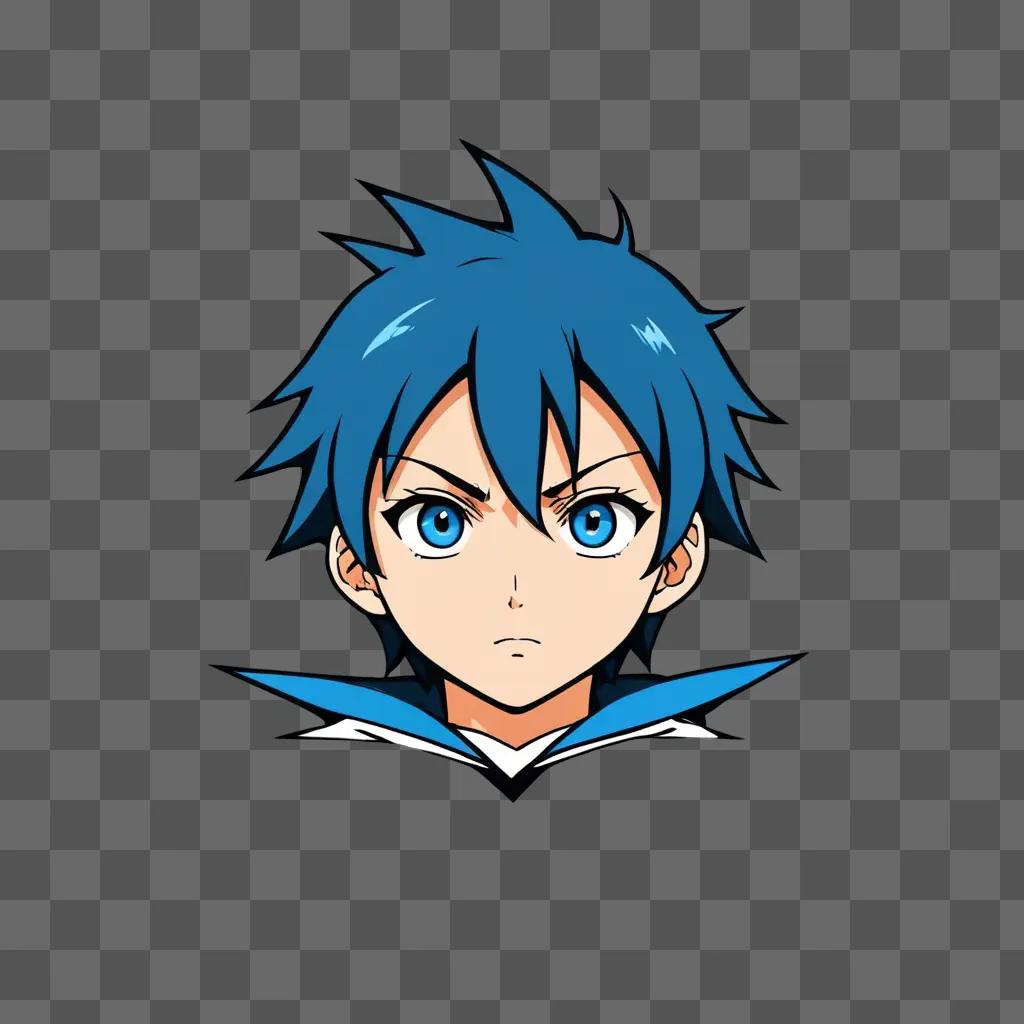 Cool anime boy with blue hair and blue eyes