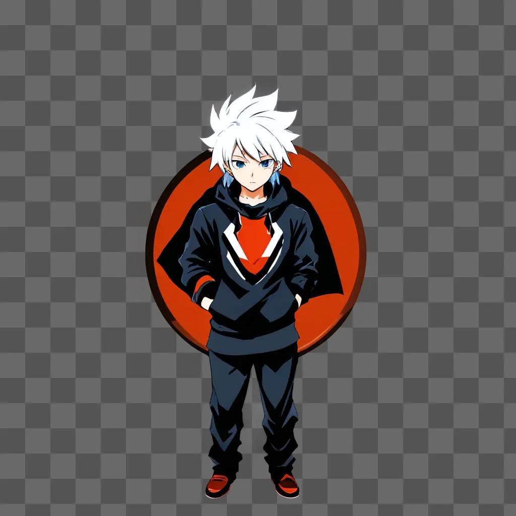 Cool anime boy with white hair and red shoes