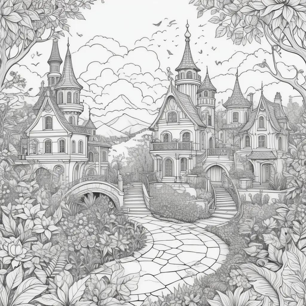 Cool coloring pages featuring a castle and lush garden