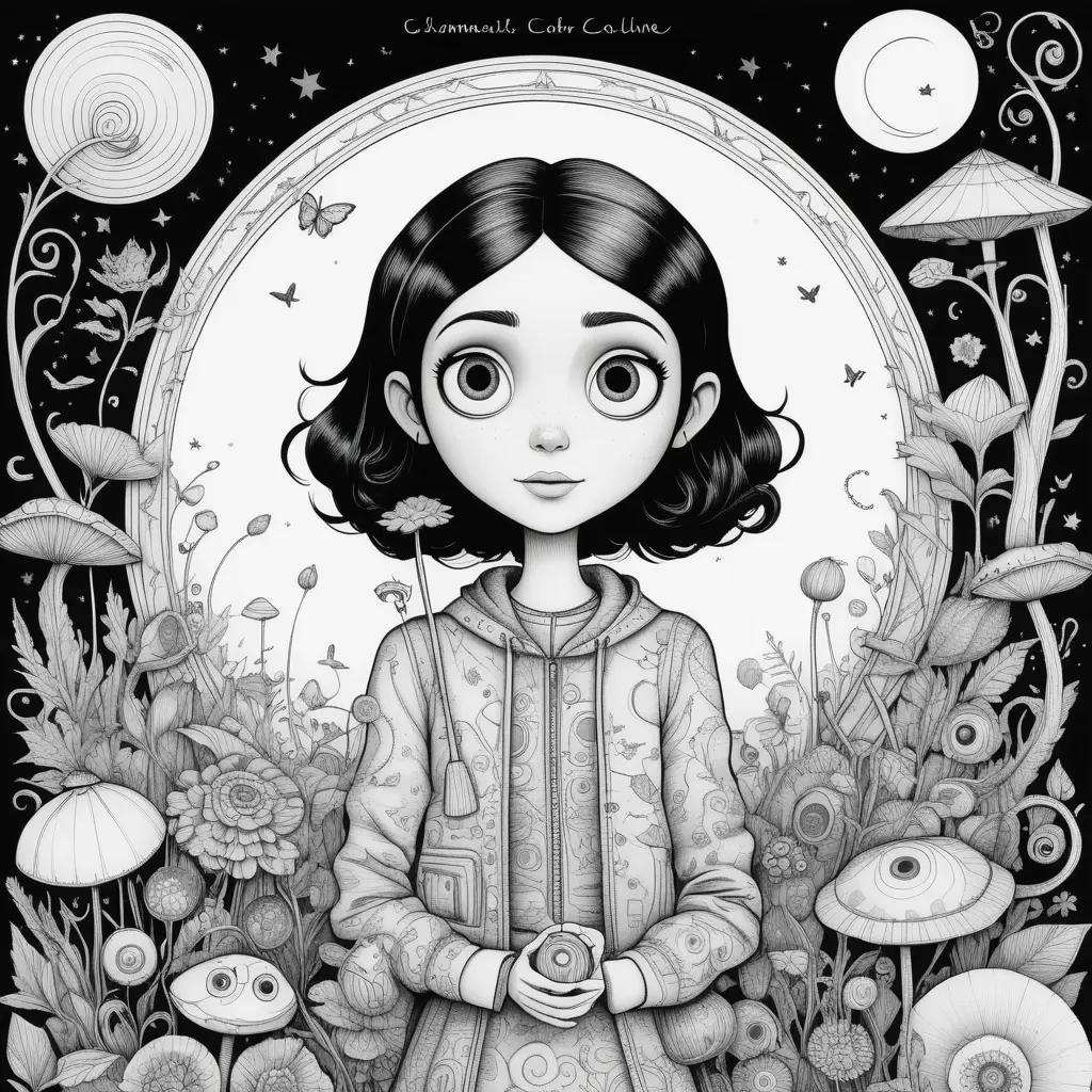 Coraline color page with black and white