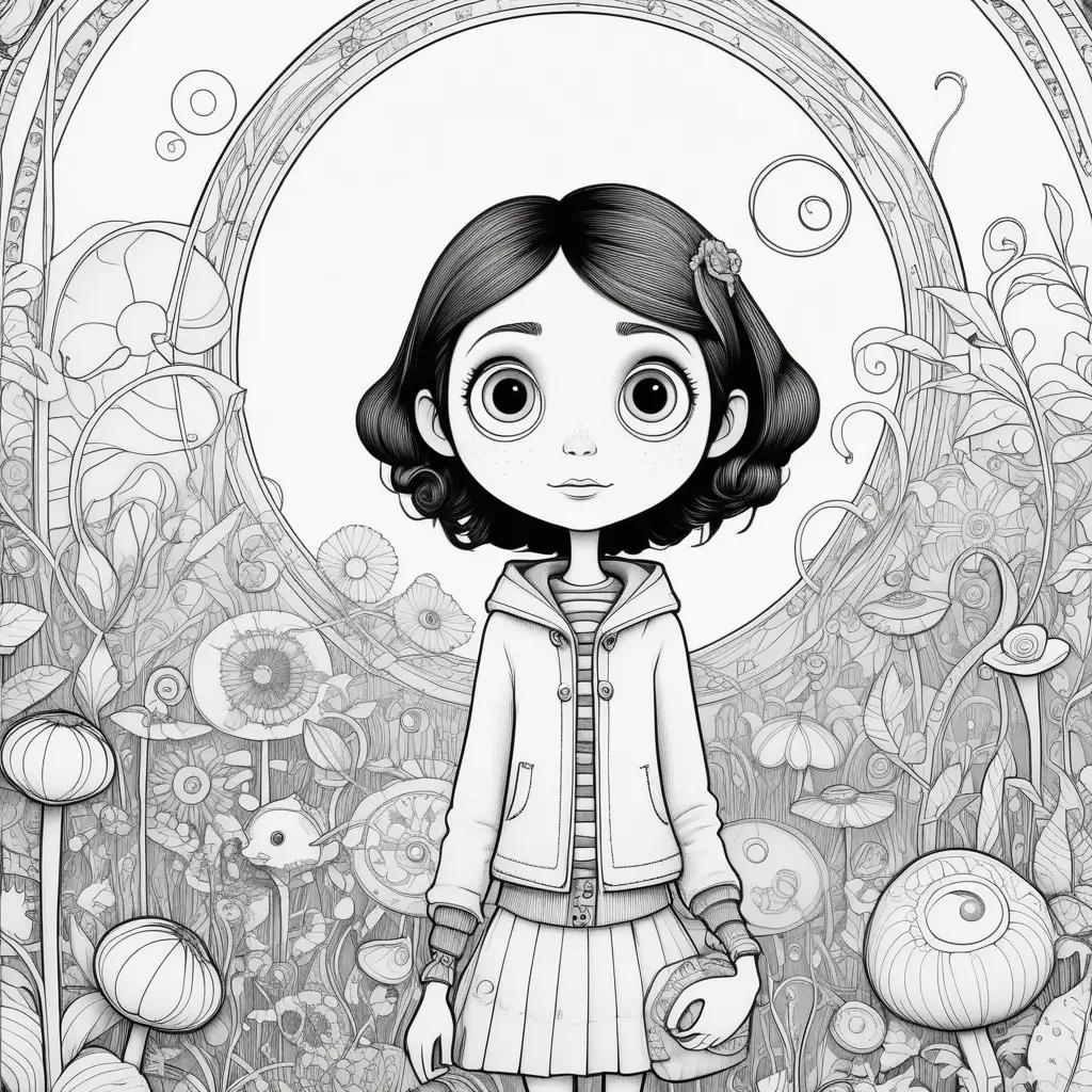 Coraline is a color page featuring a girl in a circle