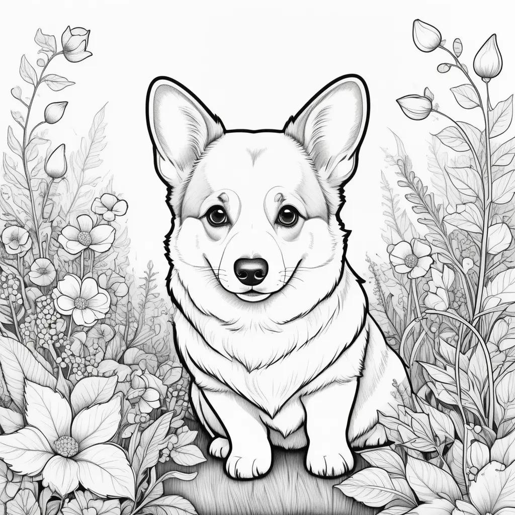 Corgi Coloring Pages with Black and White Drawing