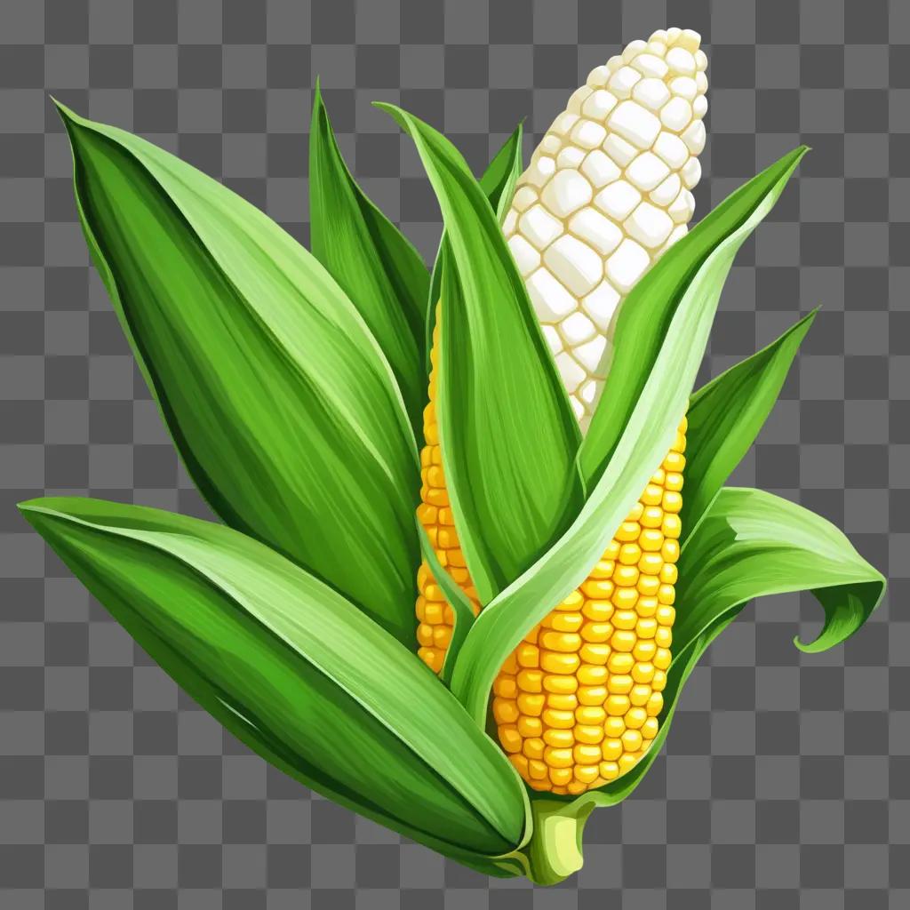 Corn stalk with white corn in green background