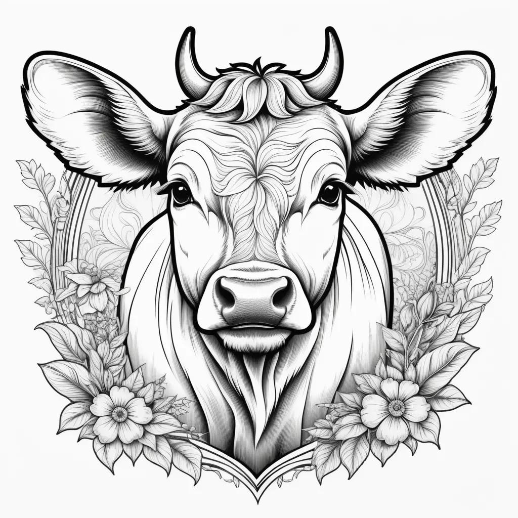 Cow coloring pages with black and white design