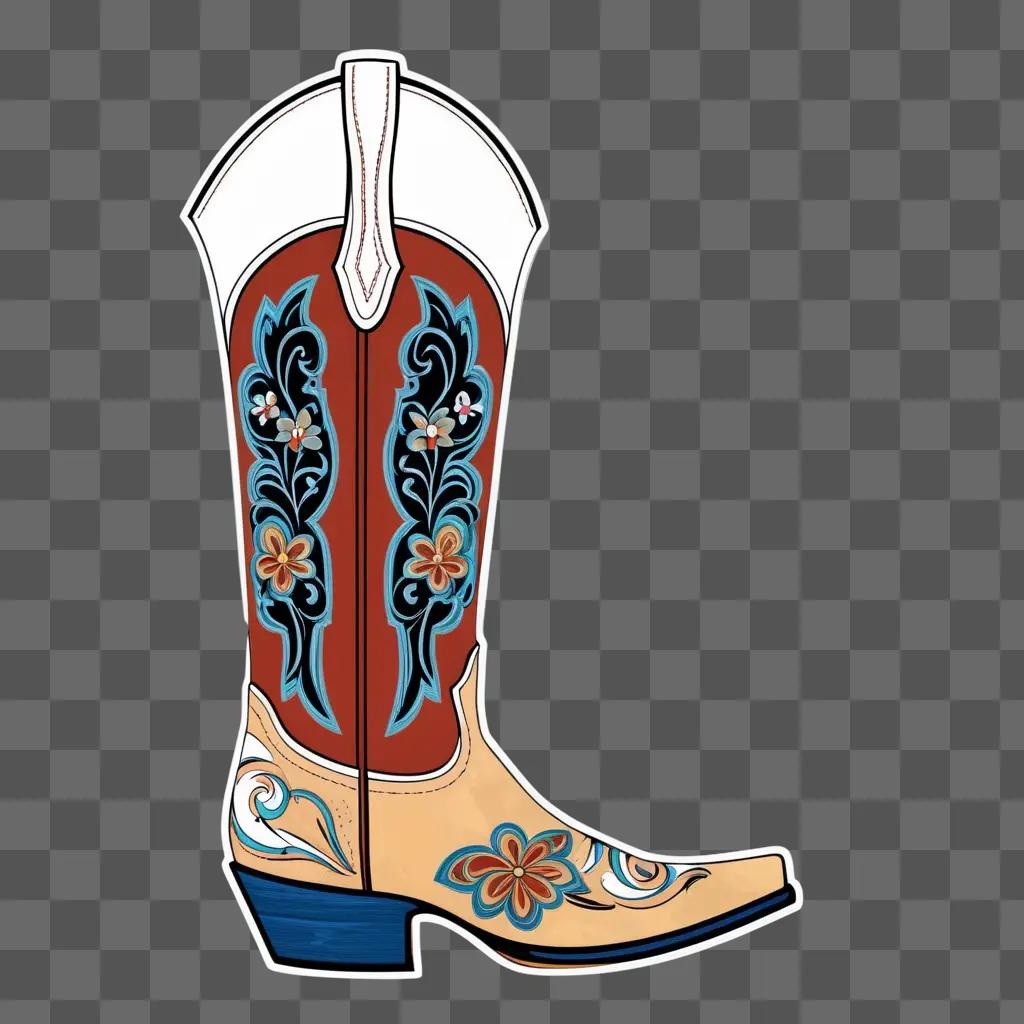 Cowboy boot with floral clipart design