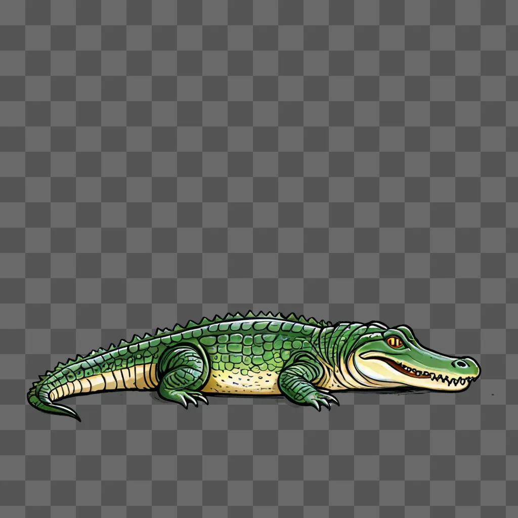 Coy alligator drawing on a green background