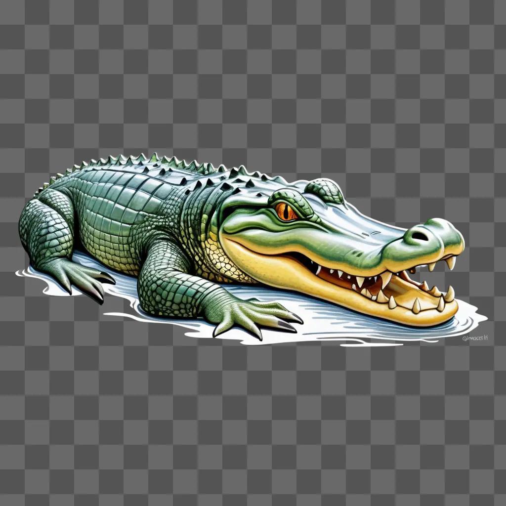 Coy alligator drawing with glowing mouth and teeth