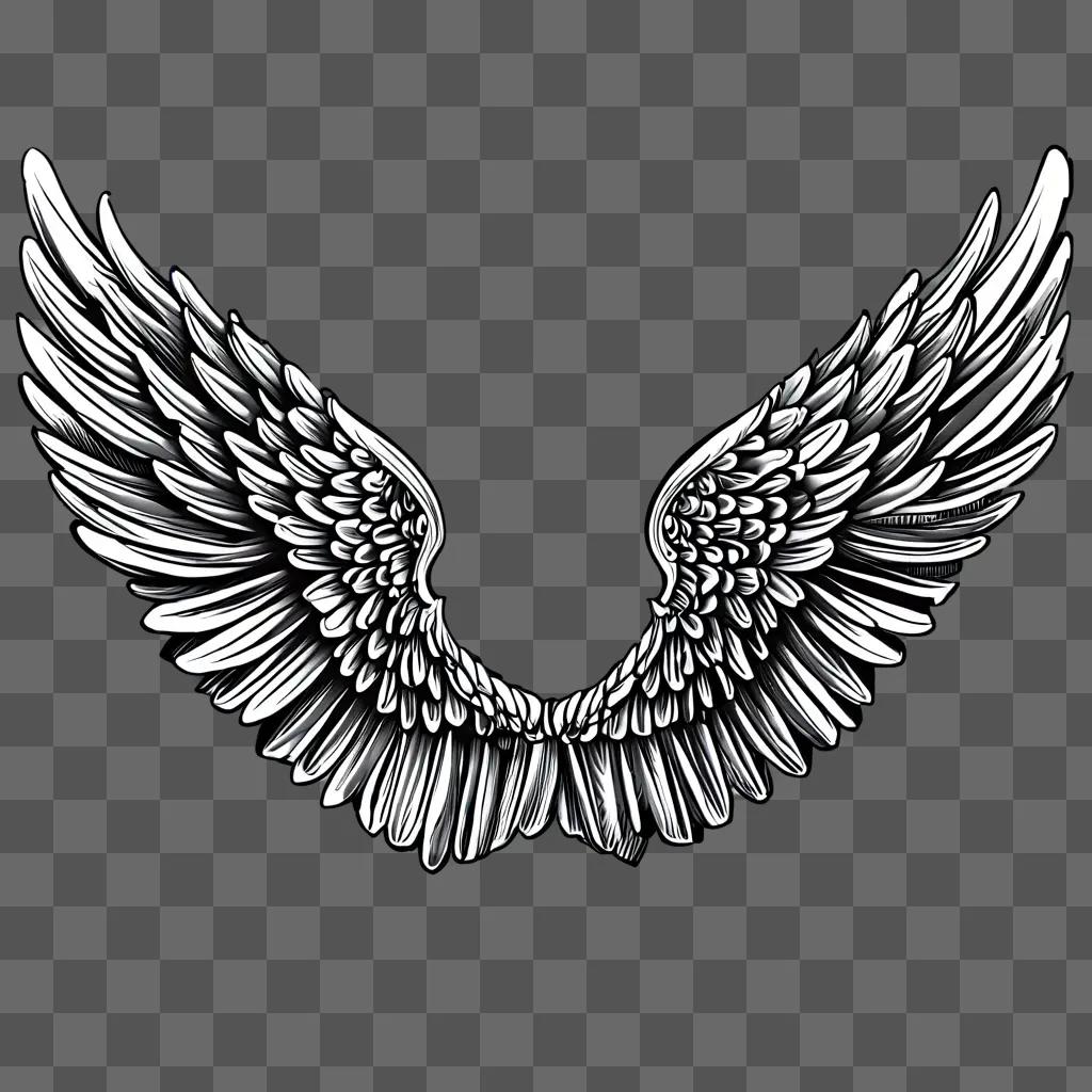 Coy angel wings drawing on a grey background