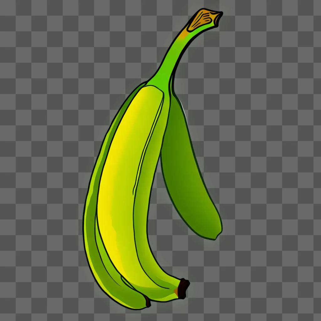 Coy banana drawing on a green background