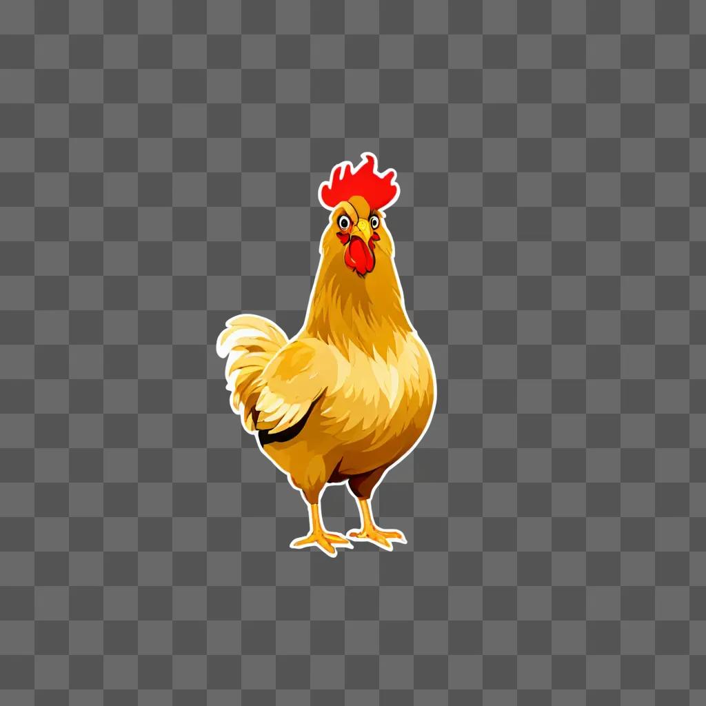 黄色い頭とオレンジ色の櫛で描く恥ずかしがり屋の鶏