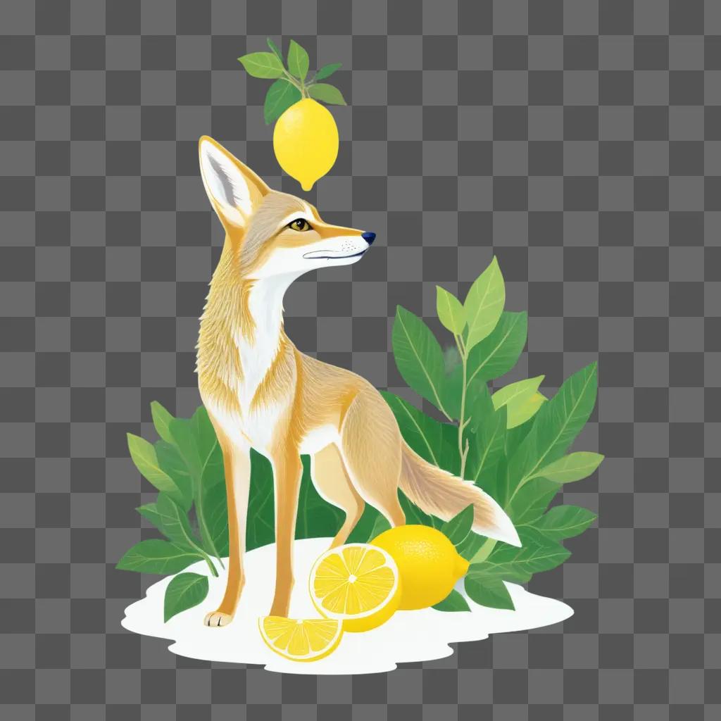 Coy dog with lemons and leaves