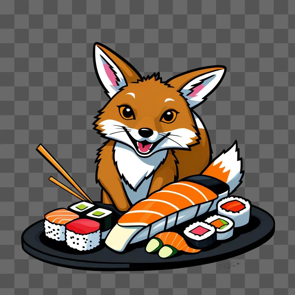 Coy drawing with sushi and chopsticks on a plate