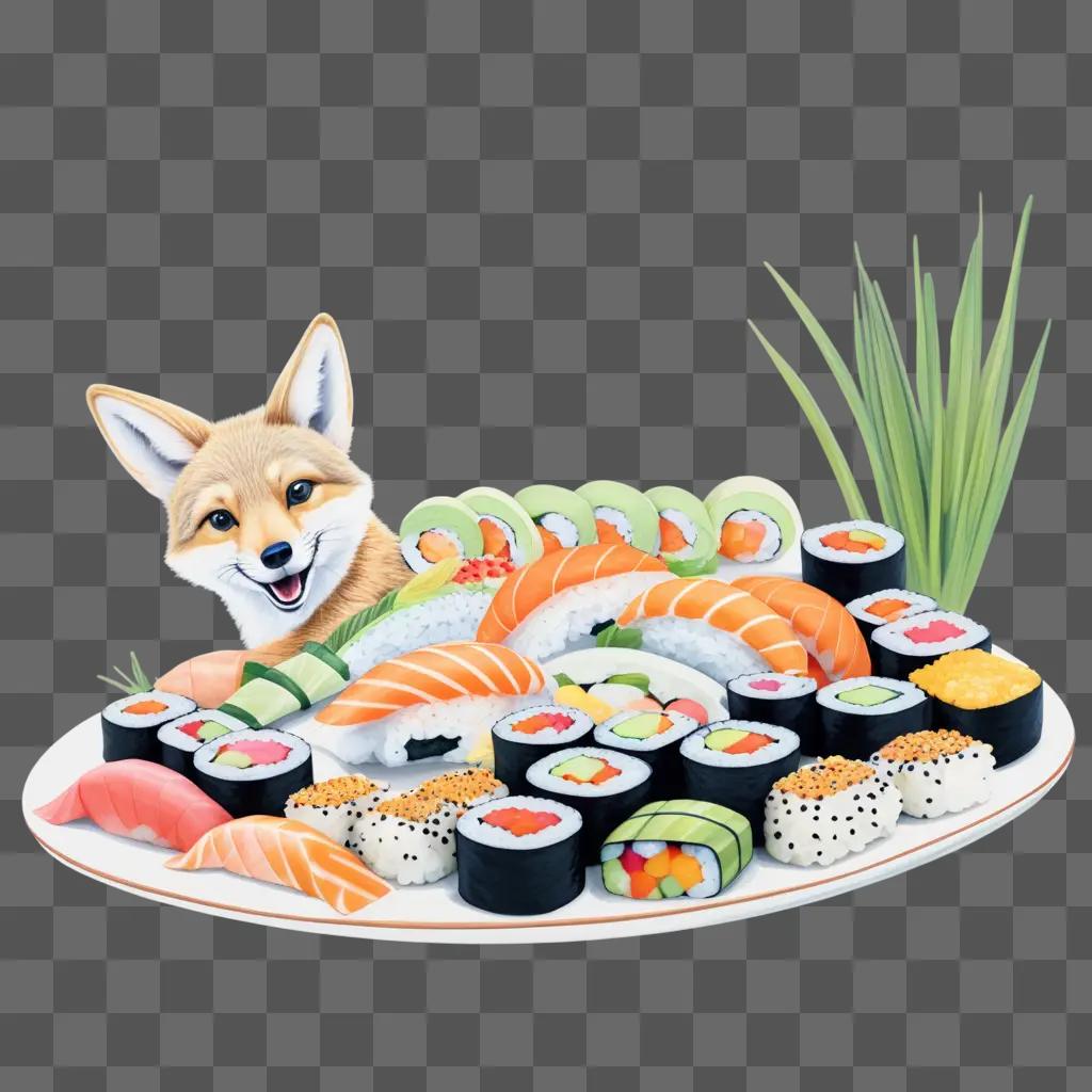 Coy drawing with sushi on a plate