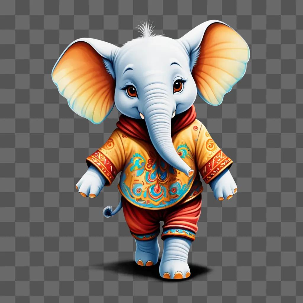 Coy elephant drawing in colorful clothes