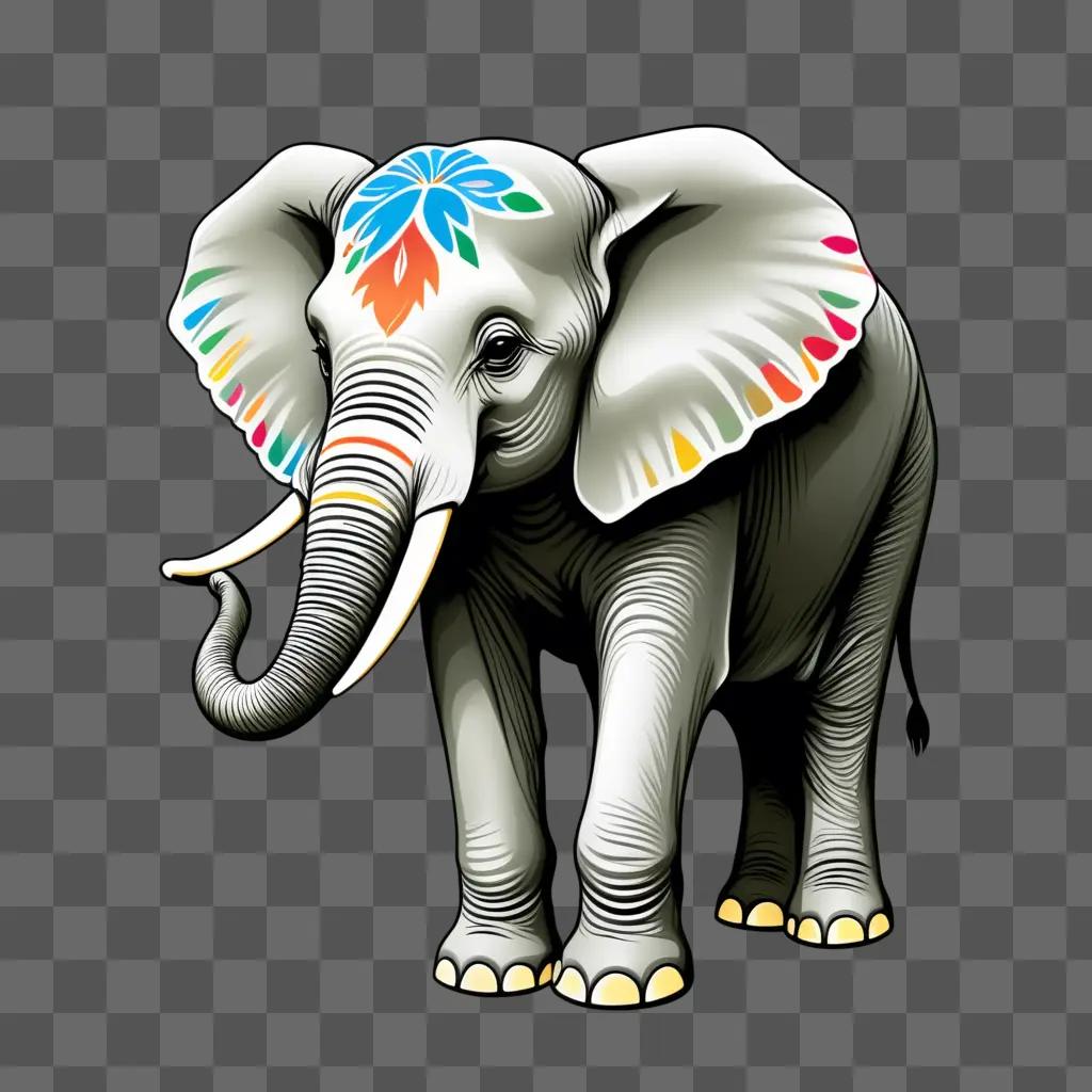 Coy elephant drawing with colorful paint on head