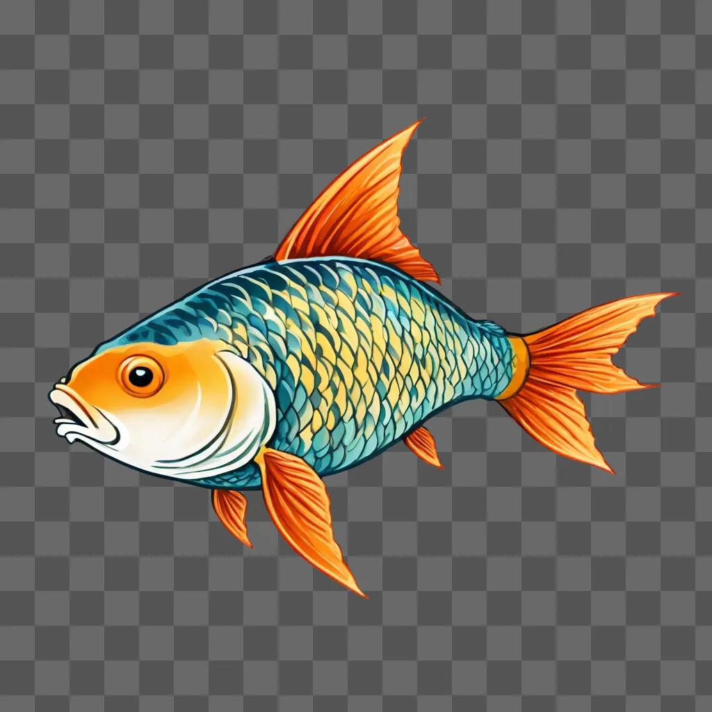 Coy fish drawing on a brown background