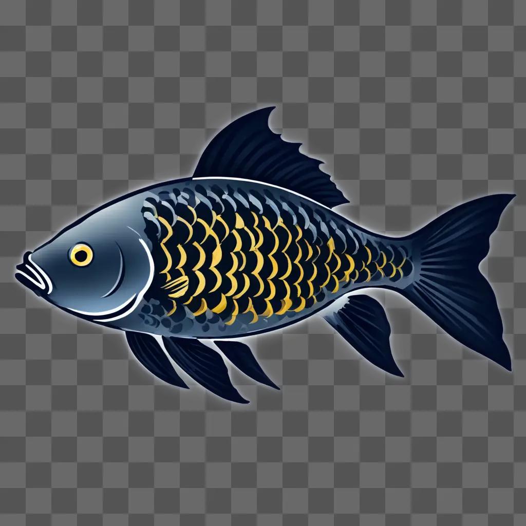 Coy fish drawing with blue and yellow colors