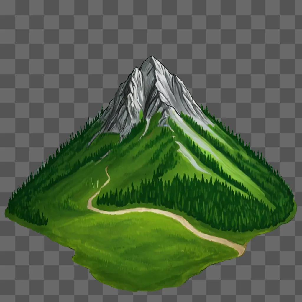 Coy mountain drawing with a green background