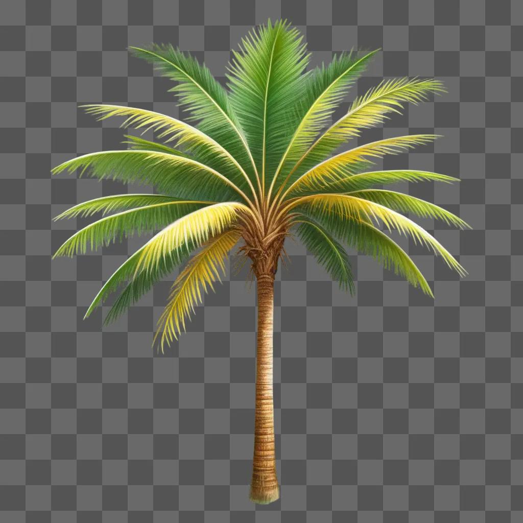 Coy palm tree drawing on a green background