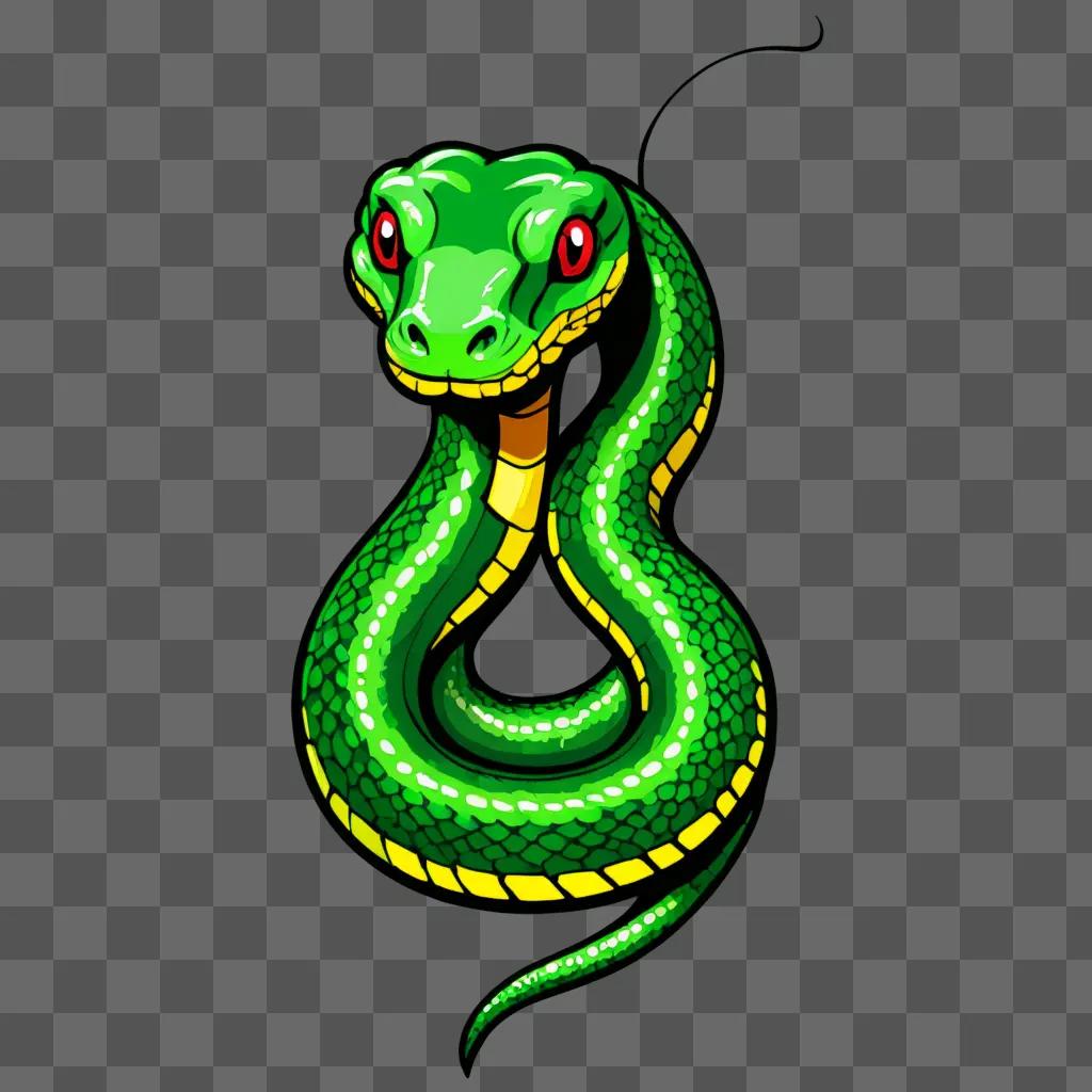 Coy snake drawing on a green background