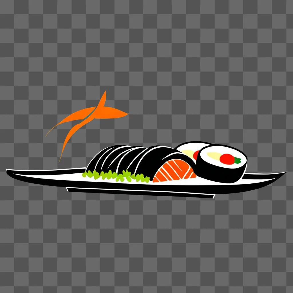 Coy sushi drawing with bright orange fish on top