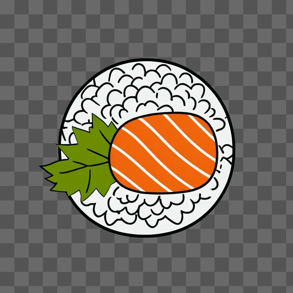 Coy sushi drawing with leaf and cloud design