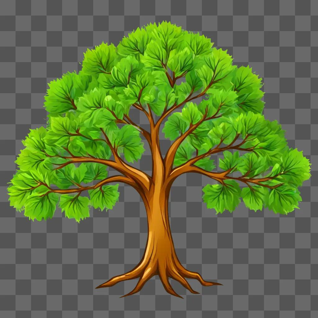 Coy tree drawing with green leaves and brown trunk