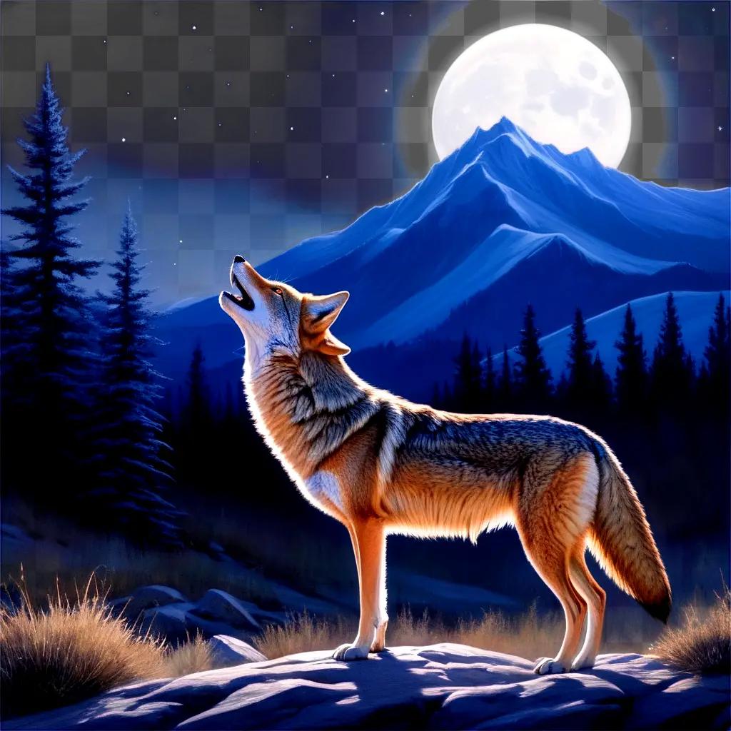 夜の山の風景に描くコイオオカミ