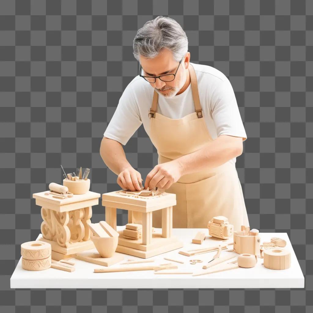 Craftsman works on a table with tools