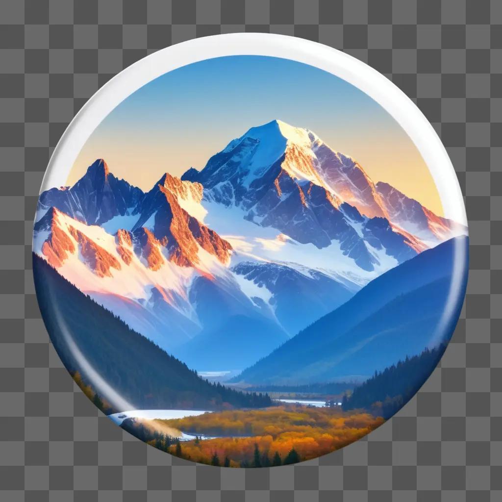 Create a round mirror image of a mountain landscape