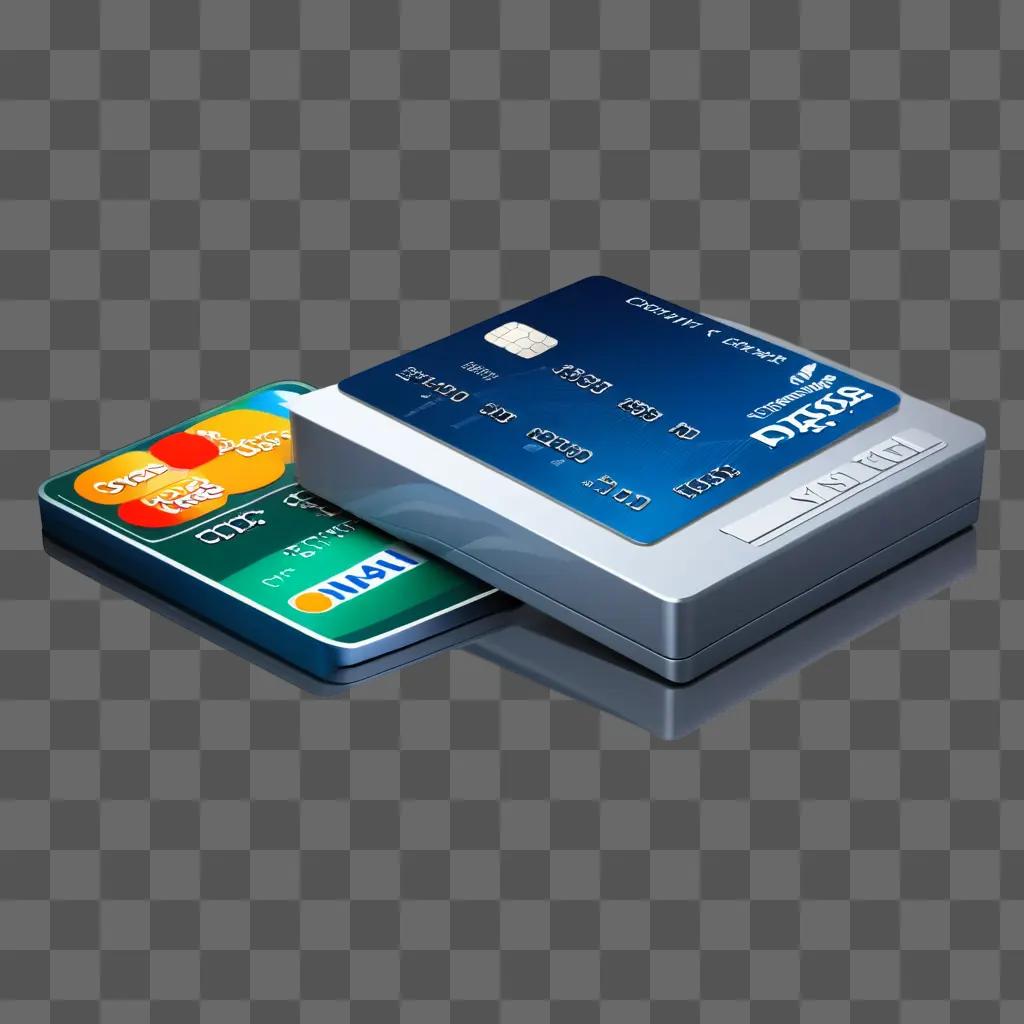 Credit card and bank card on silver device